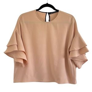 NWT Zara Blush Ruffle Sleeve Blouse Size Small